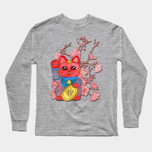 Red Lucky Cat Long Sleeve T-Shirt